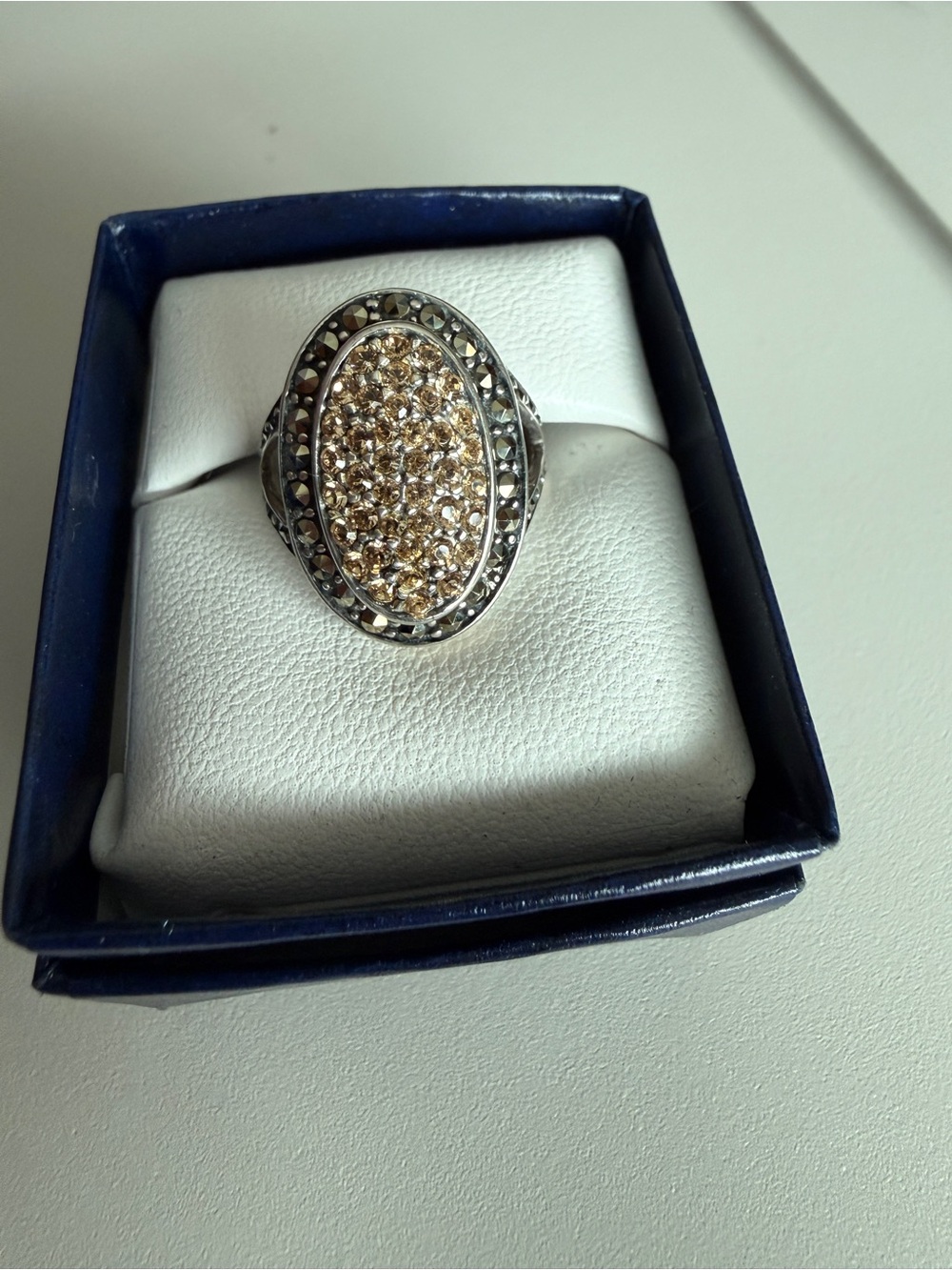 Oval Pavé Cocktail Ring in Champagne and Silver-Tone